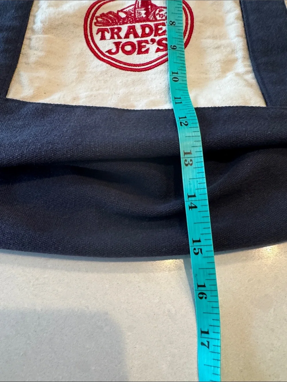 Trader Joe's Canvas Tote Bag in Cream and Navy black embroidered logo